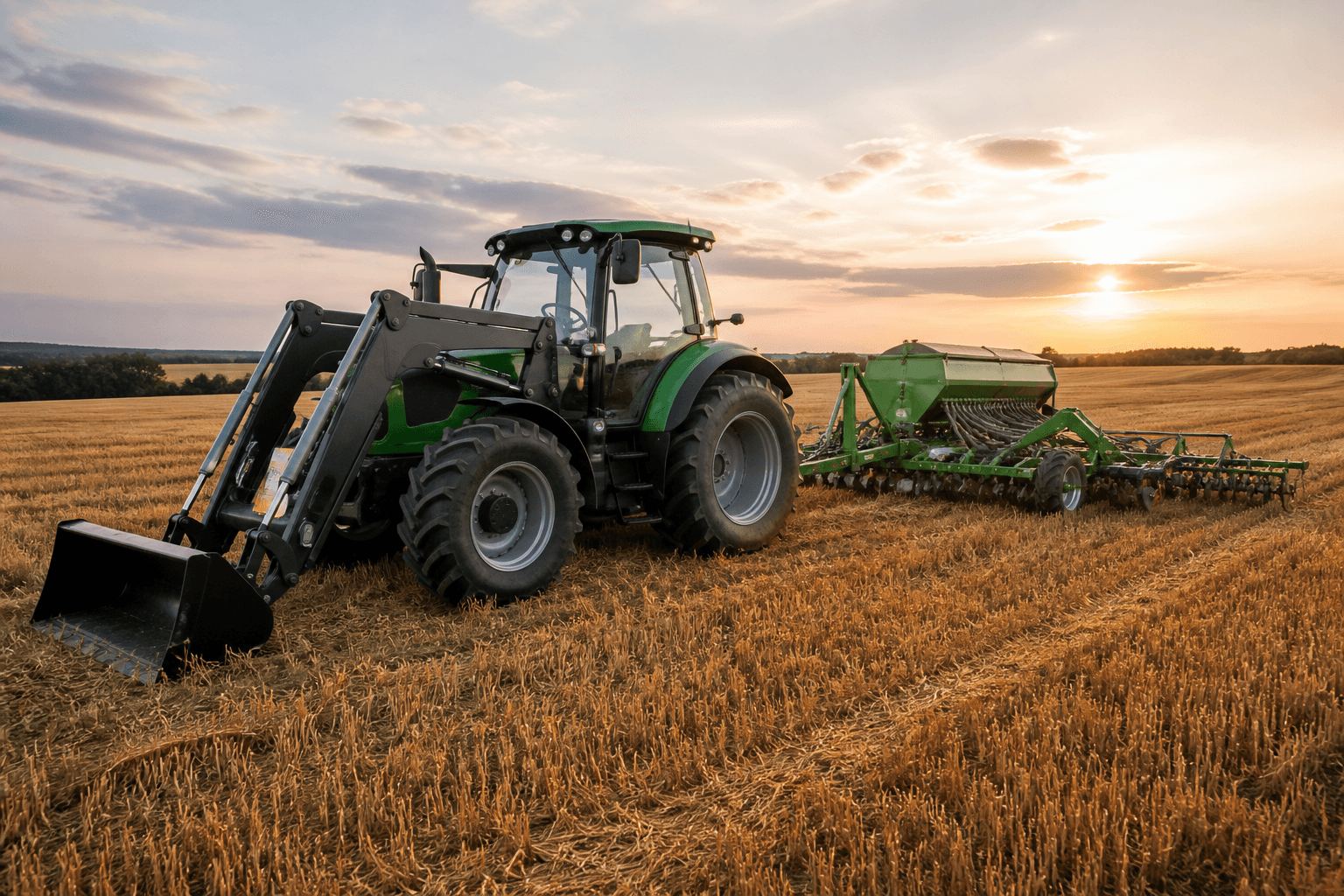 Tractor working in an agricultural field