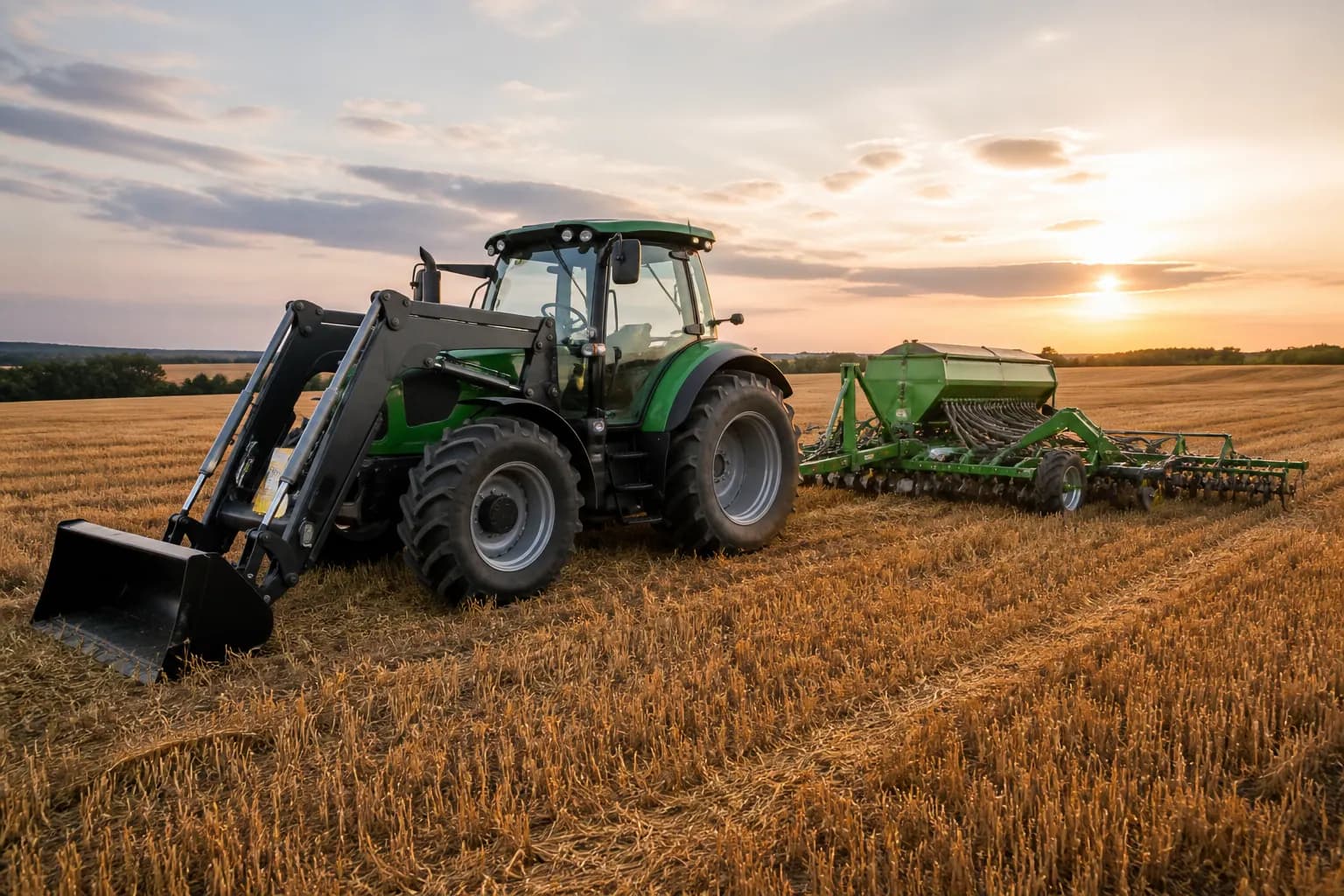 Tractor working in an agricultural field