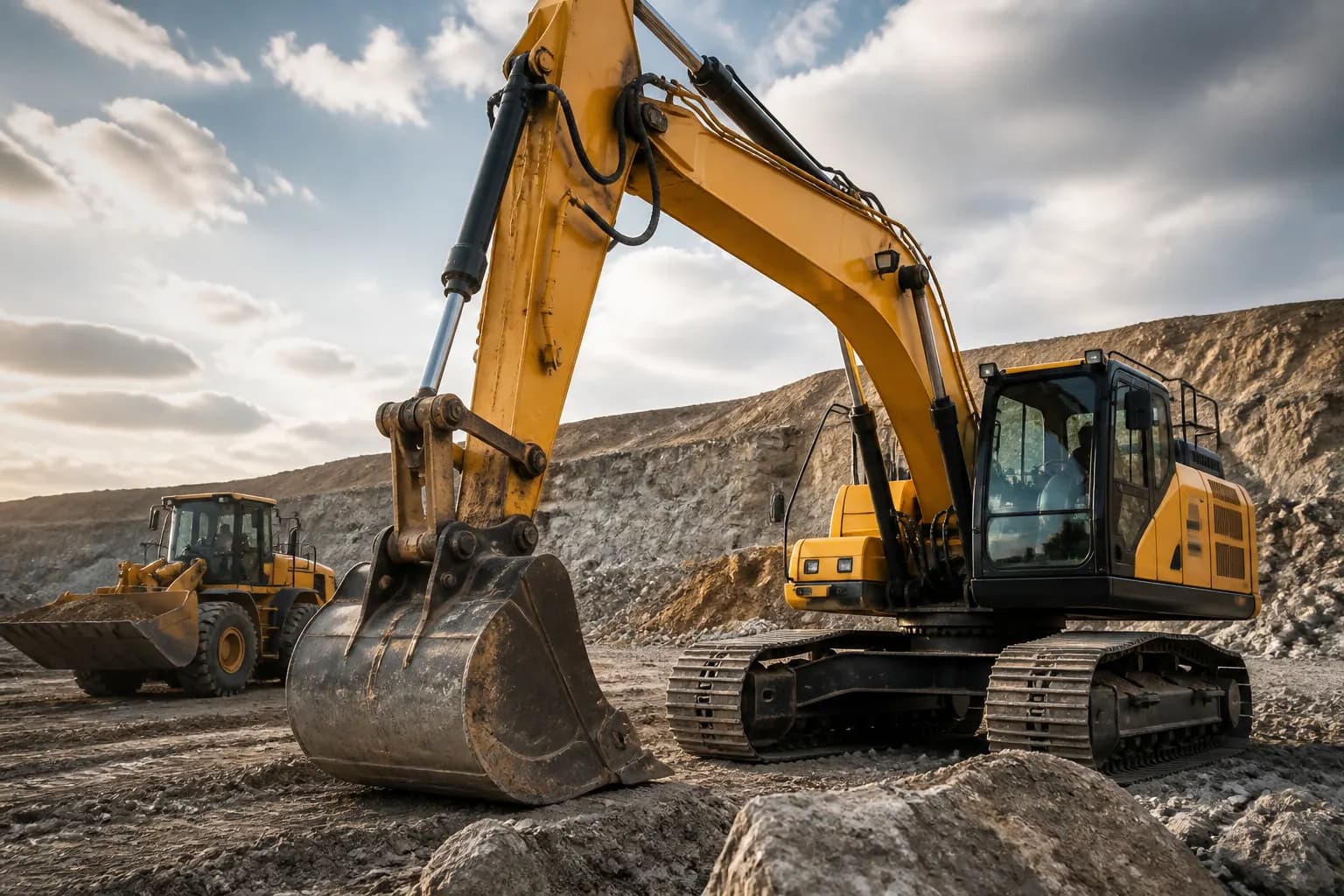 Excavator and construction equipment on a worksite